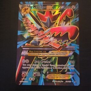 Mega Scizor EX Holographic Pokémon Card - Red, Gold, Blue